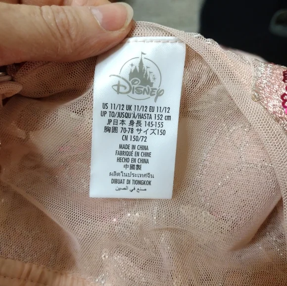 Disney Store Girl's "Belle" Pink Embroidered & Sequinned Rose Patterned Dress - Picture 7 of 11